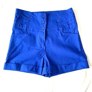 Women's Blue Button-Up Shorts